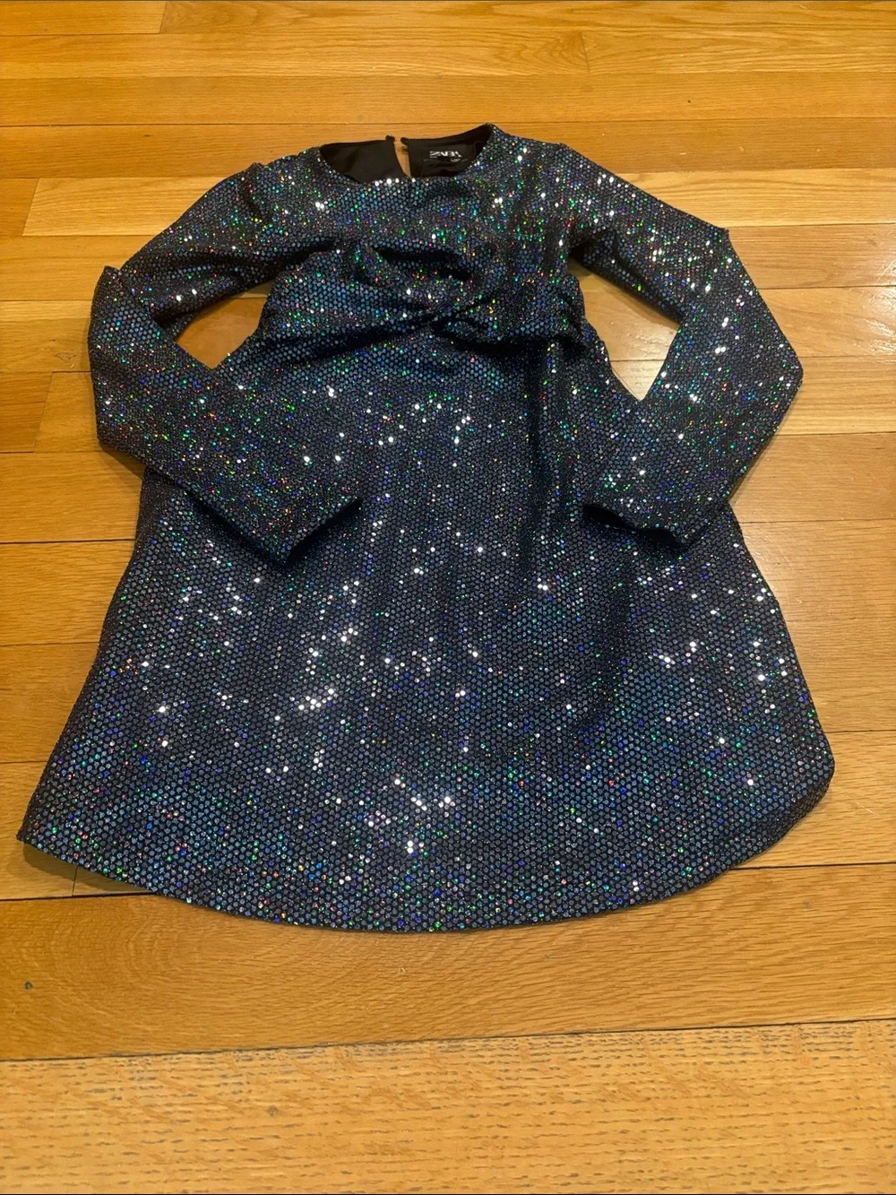 Zara Navy Sequin Long-Sleeve Party Dress